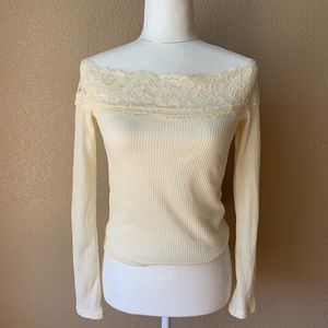 H&M Divided Long Sleeve Lace Top Cream White Small
